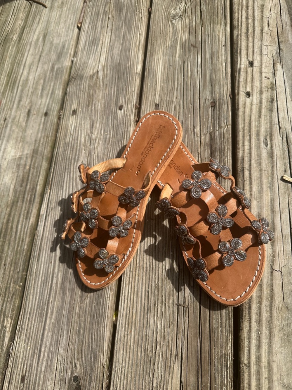 Laidback London Brown Floral Leather Slide Sandals - Women